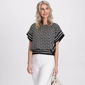 Laura Geometric Print Top Black White